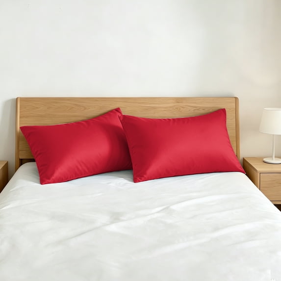 Kelnaro 2 Pack Red Satin Pillowcases Standard Size 20"x26" - Hidden Zipper Silky Smooth Soft Breathable Pillow Covers for Hair & Skin