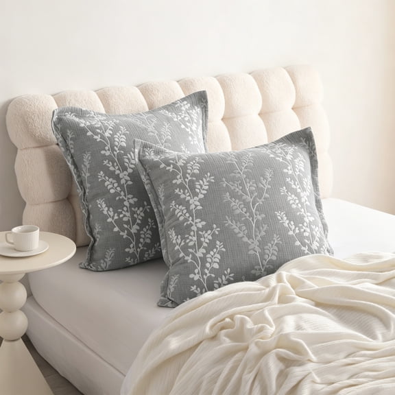 Kelnaro 3 Layer Muslin Cotton Euro Sham Covers, Square Pillow Shams with Envelope Closure, 26x26 Inches, 2 Pack, Gray Tree