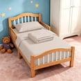 thumbnail image 1 of Kelnaro 4 Piece Khaki Toddler Bedding Set – Soft Microfiber Fitted Sheet, Quilt, Flat Sheet & Pillowcase, Fade & Shrink Resistant, Machine Washable, 1 of 5