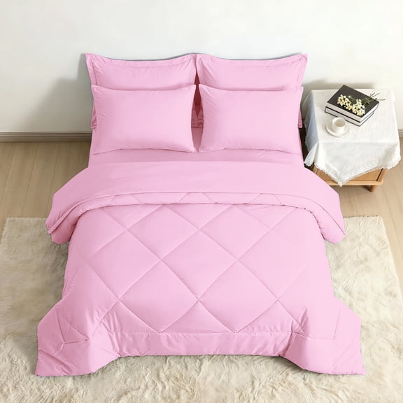 Kelnaro 7 Piece King Size Bed in a Bag, Microfiber Bedding Set, All Season Comforter Set, Wrinkle, Fade & Shrink Resistant, Pink