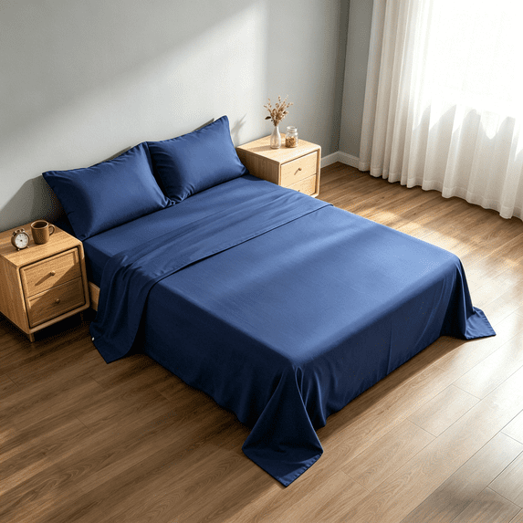 Kelnaro King 4 Piece Bamboo Sheet Set, Deep Pocket, Cooling & Wrinkle Free Sheets, Ultra Soft Breathable Bedding, Navy Blue