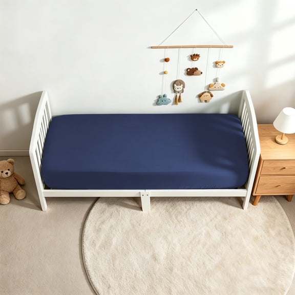 Kelnaro Navy Blue Fitted Crib Sheet 1 Pack 28x52 Inch, Soft Microfiber Toddler Fitted Sheet, Machine Washable for Girls & Boys