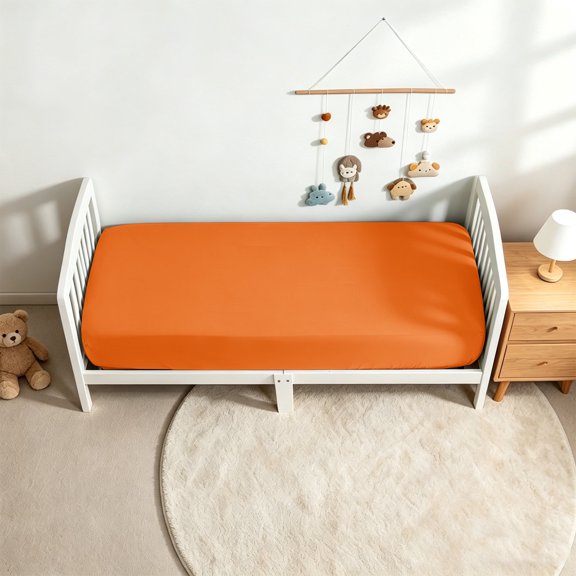 Kelnaro Orange Fitted Crib Sheet 1 Pack 28x52 Inch, Soft Microfiber Toddler Fitted Sheet, Machine Washable for Girls & Boys