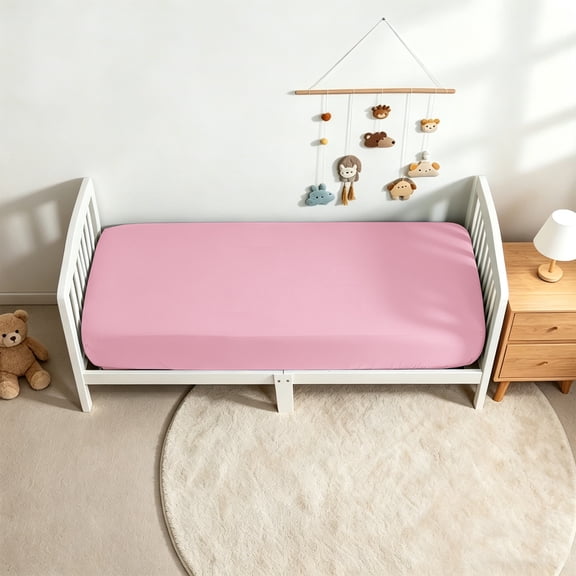 Kelnaro Pink Fitted Crib Sheet 1 Pack 28x52 Inch, Soft Microfiber Toddler Fitted Sheet, Machine Washable for Girls & Boys