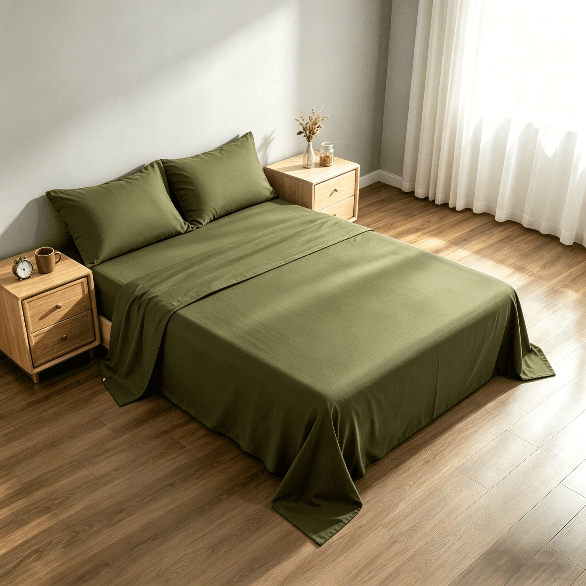 Kelnaro Queen 4 Piece Bamboo Sheet Set, Deep Pocket, Cooling & Wrinkle Free Sheets, Ultra Soft Breathable Bedding, Army Green