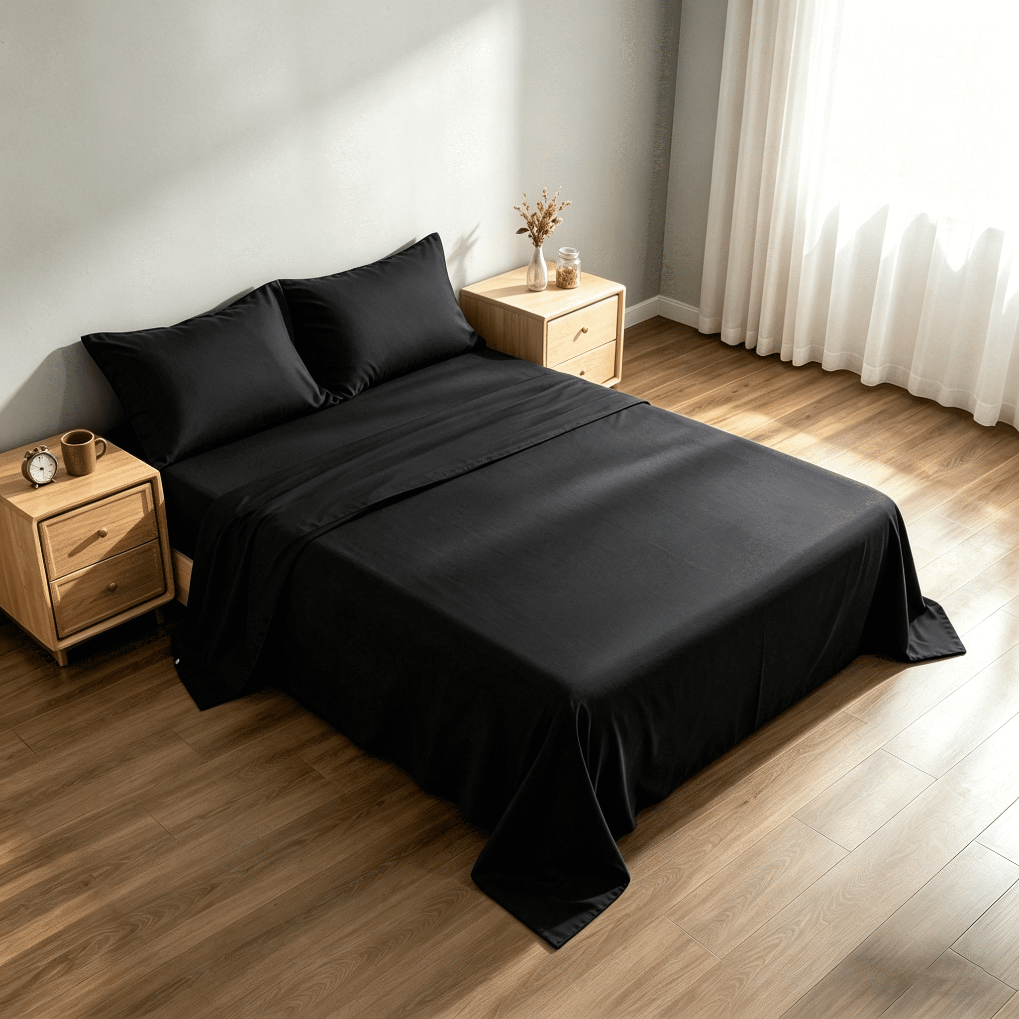 Kelnaro Queen 4 Piece Bamboo Sheet Set, Deep Pocket, Cooling & Wrinkle Free Sheets, Ultra Soft Breathable Bedding, Black