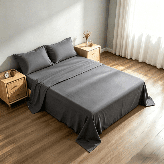 Kelnaro Queen 4 Piece Bamboo Sheet Set, Deep Pocket, Cooling & Wrinkle Free Sheets, Ultra Soft Breathable Bedding, Grey