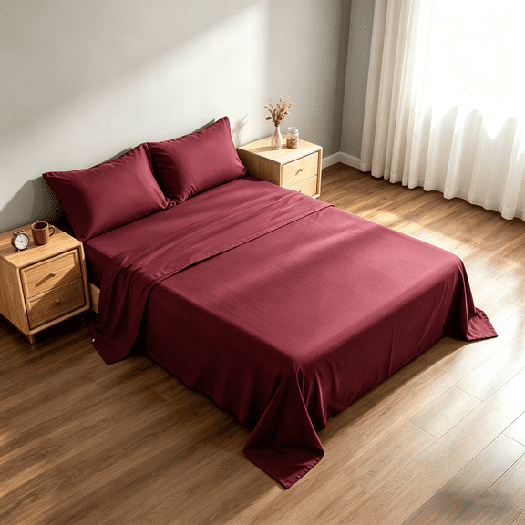 Kelnaro Queen 4 Piece Bamboo Sheet Set, Deep Pocket, Cooling & Wrinkle Free Sheets, Ultra Soft Breathable Bedding, Wine Red