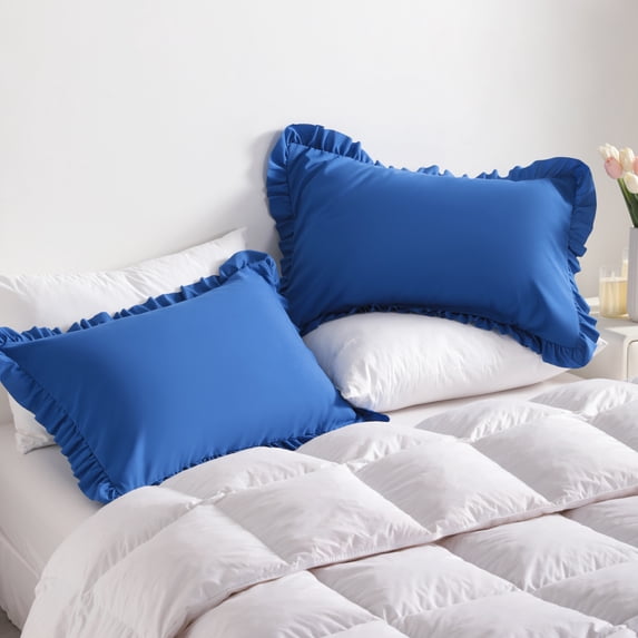 Kelnaro Ruffled Pillow Cases King 20"x36", 2 Pack Microfiber, Elegant Ruffle Pillow Shams for Bedroom Decor, Royal Blue