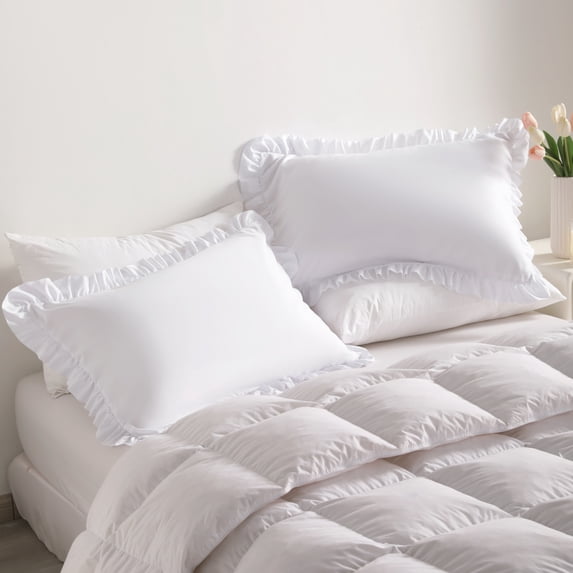 Kelnaro Ruffled Pillow Cases King 20"x36", 2 Pack Microfiber, Elegant Ruffle Pillow Shams for Bedroom Decor, White