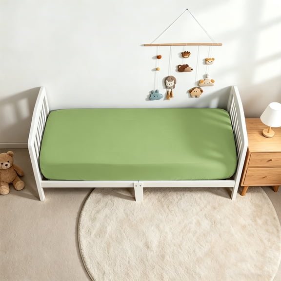 Kelnaro Sage Green Fitted Crib Sheet 1 Pack 28x52 Inch, Soft Microfiber Toddler Fitted Sheet, Machine Washable for Girls & Boys