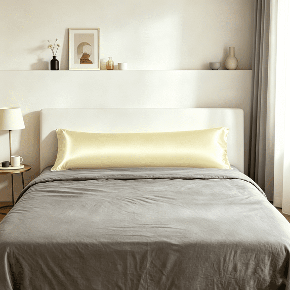 Kelnaro Satin Body Pillow Cover 20x54 Inch - Envelope Closure Silky Smooth Breathable Body Pillowcase, Light Yellow