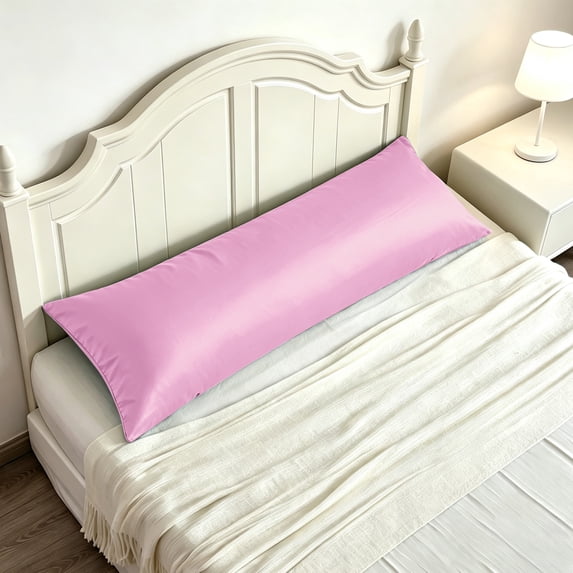 Kelnaro Satin Body Pillowcase 20x54 Inches, Silky Smooth Hidden Zipper Body Pillow Cover for All Season, Light Pink