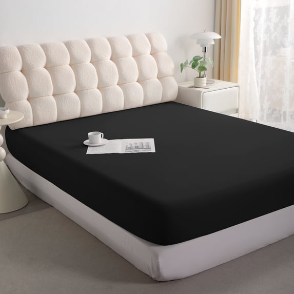Kelnaro Soft Breathable Microfiber Twin Fitted Sheet, Deep Pocket, Black