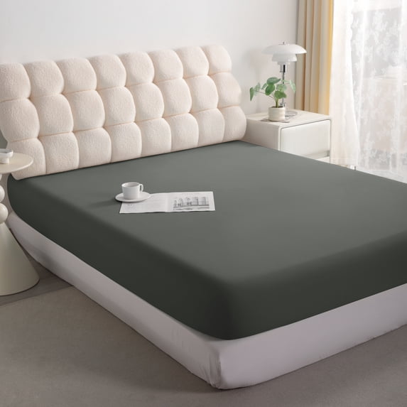 Kelnaro Soft Breathable Microfiber Twin Fitted Sheet, Deep Pocket, Dark Grey