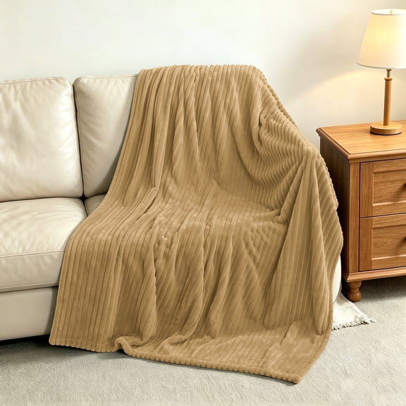 Kelnaro Soft Flannel Throw Blanket for Couch Sofa Bed, 50x60 Inches, Camel