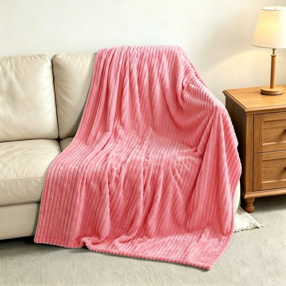 Kelnaro Soft Flannel Throw Blanket for Couch Sofa Bed, 50x60 Inches, Pink