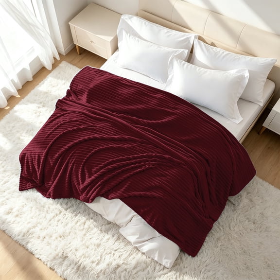 Kelnaro Soft Flannel Throw Blanket for Couch Sofa Bed, 60x80 Inches, Wine Red