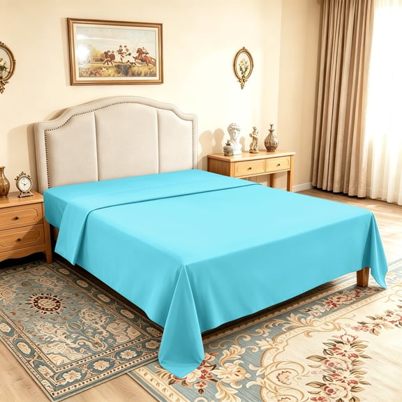 Kelnaro Soft Microfiber Twin Flat Sheet, Breathable & Wrinkle Resistant Top Sheet, 66x96 Inches, Blue