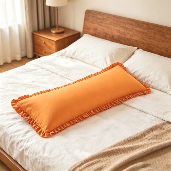 Kelnaro Super Soft Microfiber Body Pillow Case, Ruffled Design with Envelope Closure, Breathable 20x54 Inch Body Pillow Cover, Orange