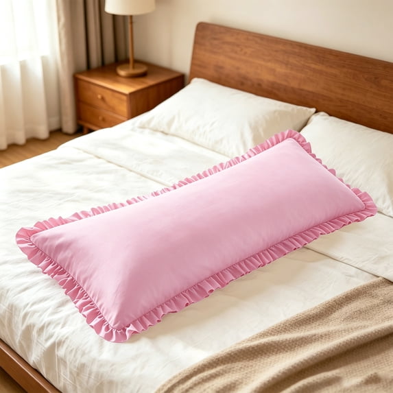 Kelnaro Super Soft Microfiber Body Pillow Case, Ruffled Design with Envelope Closure, Breathable 20x54 Inch Body Pillow Cover, Pink