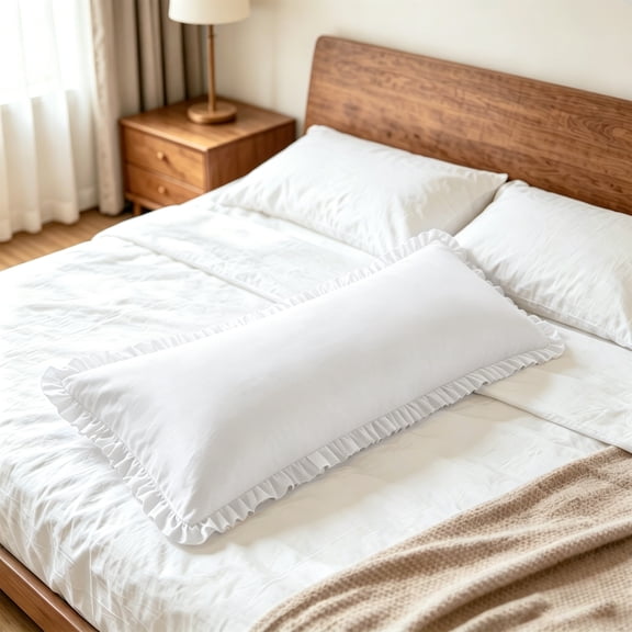 Kelnaro Super Soft Microfiber Body Pillow Case, Ruffled Design with Envelope Closure, Breathable 20x54 Inch Body Pillow Cover, White