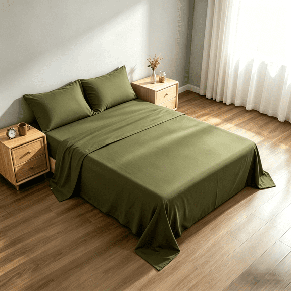 Kelnaro Twin 3 Piece Bamboo Sheet Set, Deep Pocket, Cooling & Wrinkle Free Sheets, Ultra Soft Breathable Bedding, Army Green