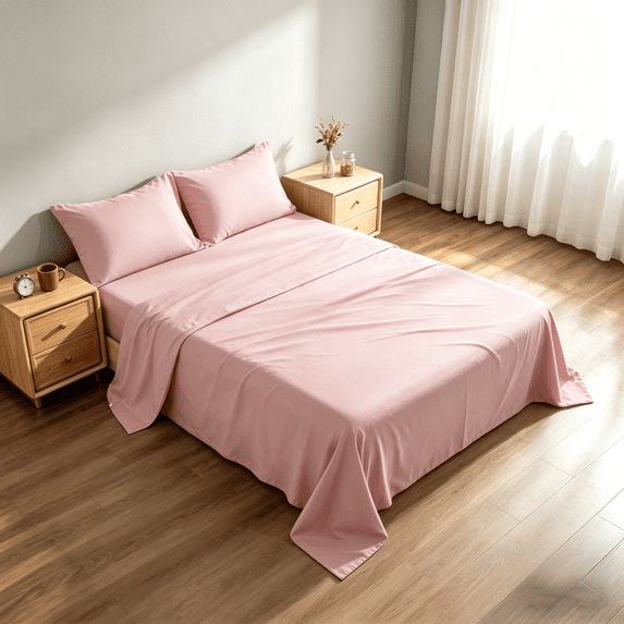 Kelnaro Twin 3 Piece Bamboo Sheet Set, Deep Pocket, Cooling & Wrinkle Free Sheets, Ultra Soft Breathable Bedding, Light Pink