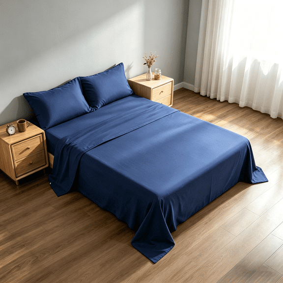 Kelnaro Twin 3 Piece Bamboo Sheet Set, Deep Pocket, Cooling & Wrinkle Free Sheets, Ultra Soft Breathable Bedding, Navy Blue