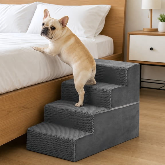 Kelno 18" Tall Dog Stair Foldable Foam Right Angle Pet Steps with Removable Washable Cover, Gray