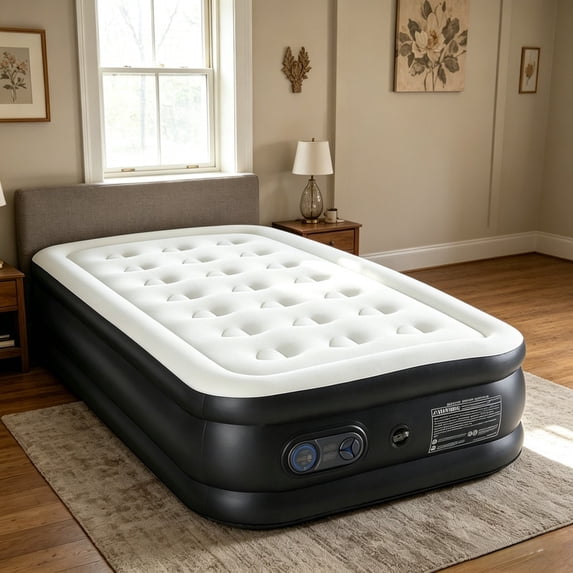 Kelno 18" Twin Air Mattress with Built in Pump Quick Inflate Deflate Airbed for Home Camping, Black