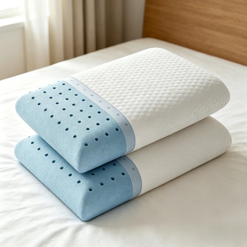 Kelno 2 Pack Memory Foam Pillows Standard Size Cooling Pain Relief Bed Pillow with Washable Cover, White