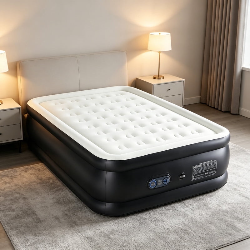 Kelno 22" Queen Air Mattress with Built in Pump Quick Inflate Deflate Airbed for Home Camping, Black