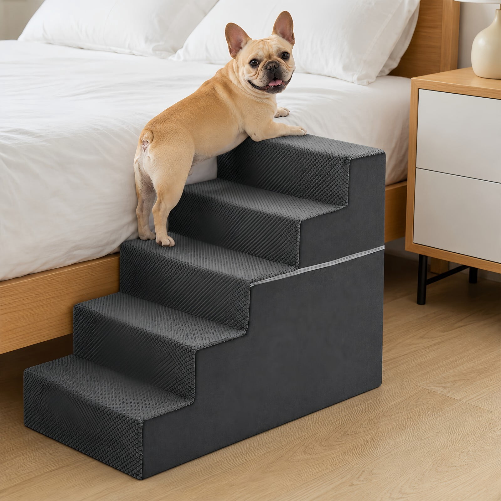 Kelno 23" Tall Dog Stair Foldable Foam Pet Steps with Removable Washable Cover, Gray