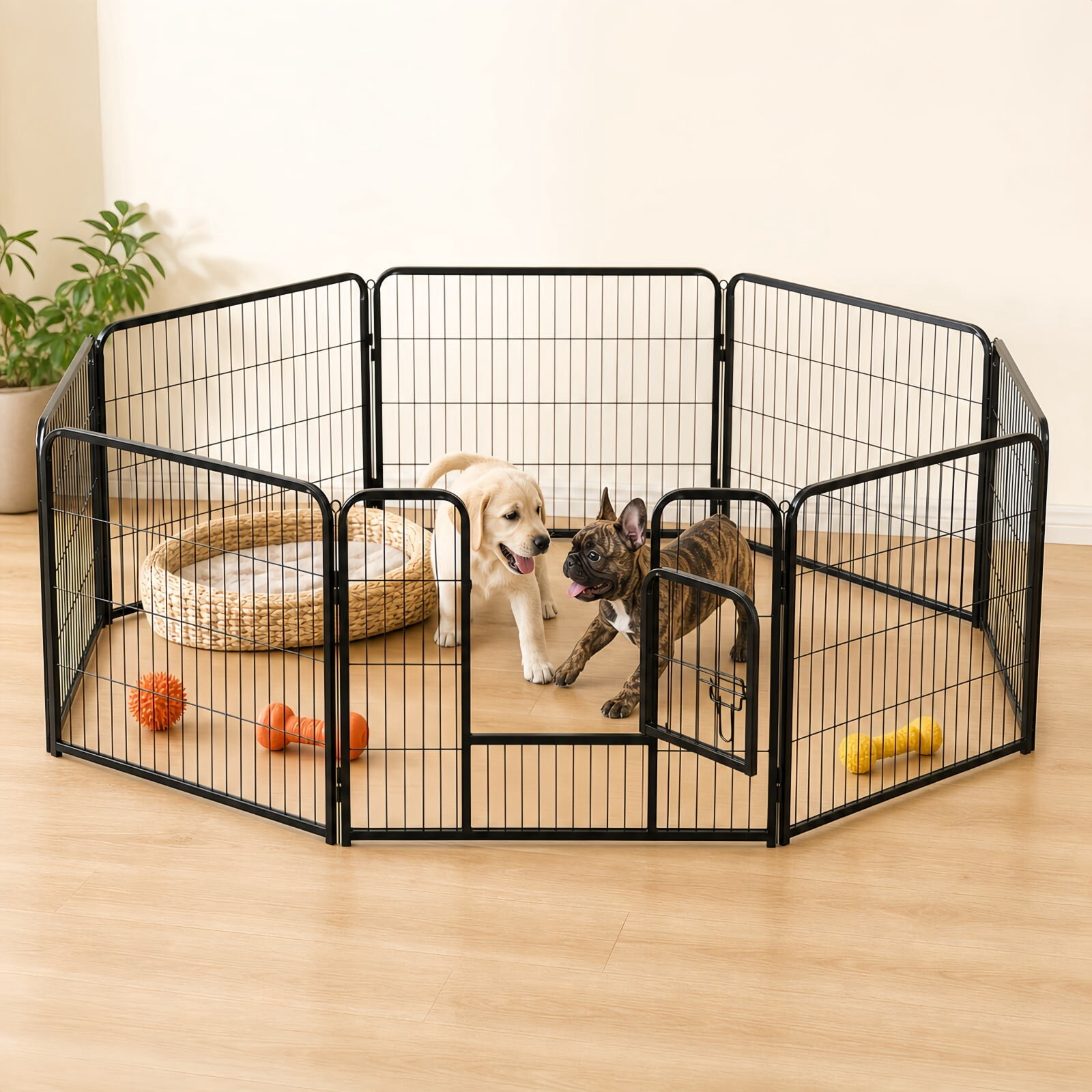 Kelno 24" Tall Dog Playpen 8 Panels Adjustable Metal Pet Fence with Lockable Door Indoor Outdoor Dog Crate Enclosure for Medium Large Dogs