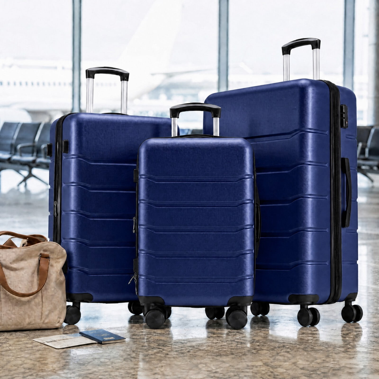 Kelno 3-Piece Hardside Luggage Set 20/24/28Inch ABS Suitcase Set with Double Spinner Wheels TSA Lock Lightweight Rolling Luggage, Blue