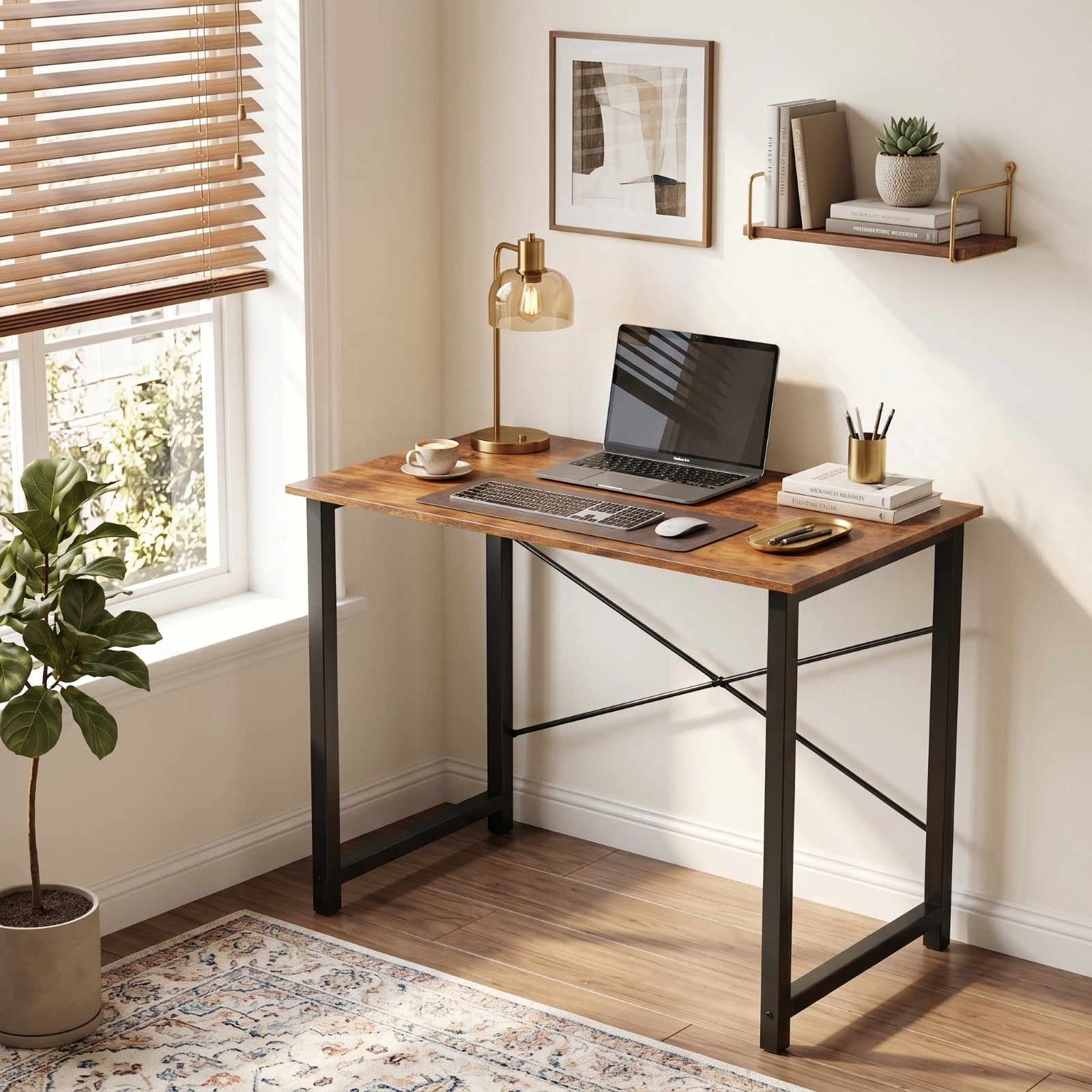 Kelno 31.5 Inch Computer Desk Home Office Writing Study Desk Gaming Table，Rustic Brown