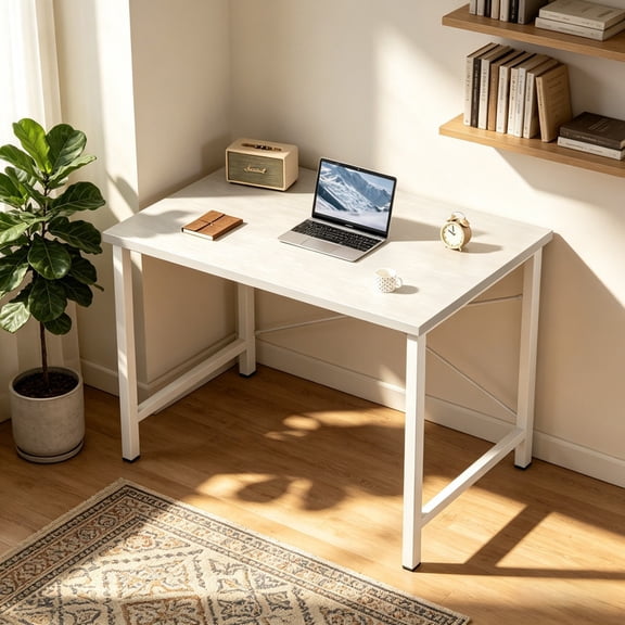 Kelno 31" Computer Desk Gaming Table Home Office Writing Study Workstation with Sturdy Metal Frame, Pure White