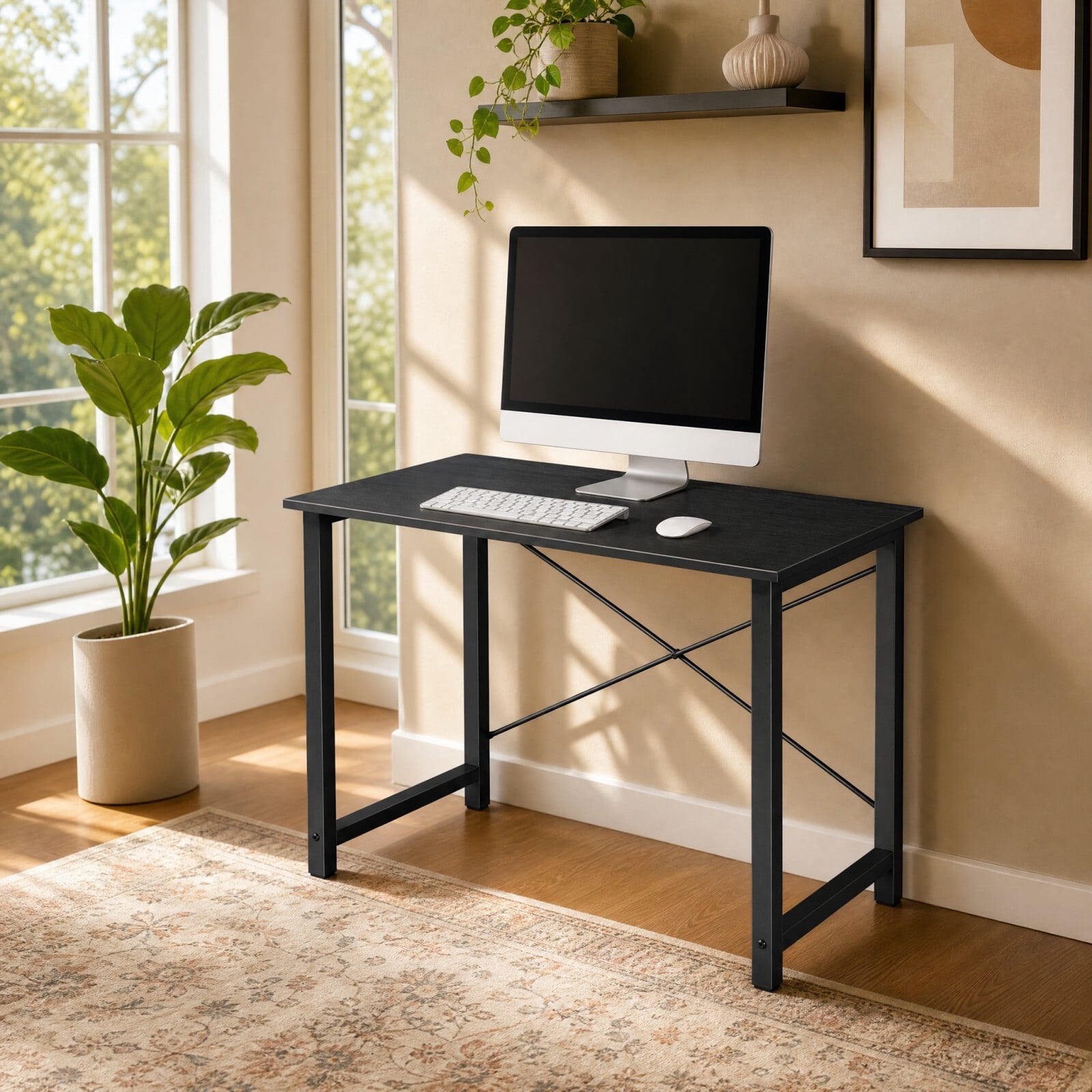 Kelno 31" Computer Desk Gaming Table Home Office Writing Study Workstation with Sturdy Metal Frame, Black