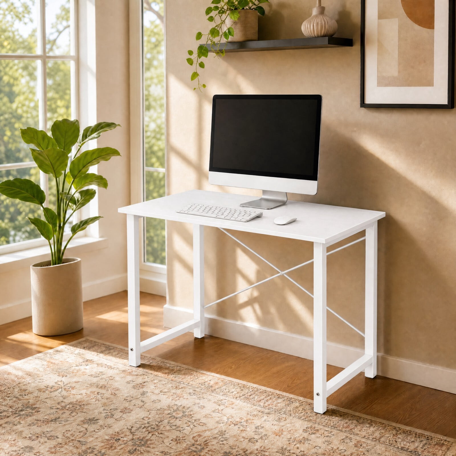 Kelno 31" Computer Desk Gaming Table Home Office Writing Study Workstation with Sturdy Metal Frame, Pure White