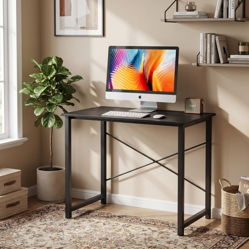 Kelno 31" Computer Desk Gaming Table Home Office Writing Study Workstation with Sturdy Metal Frame, Black