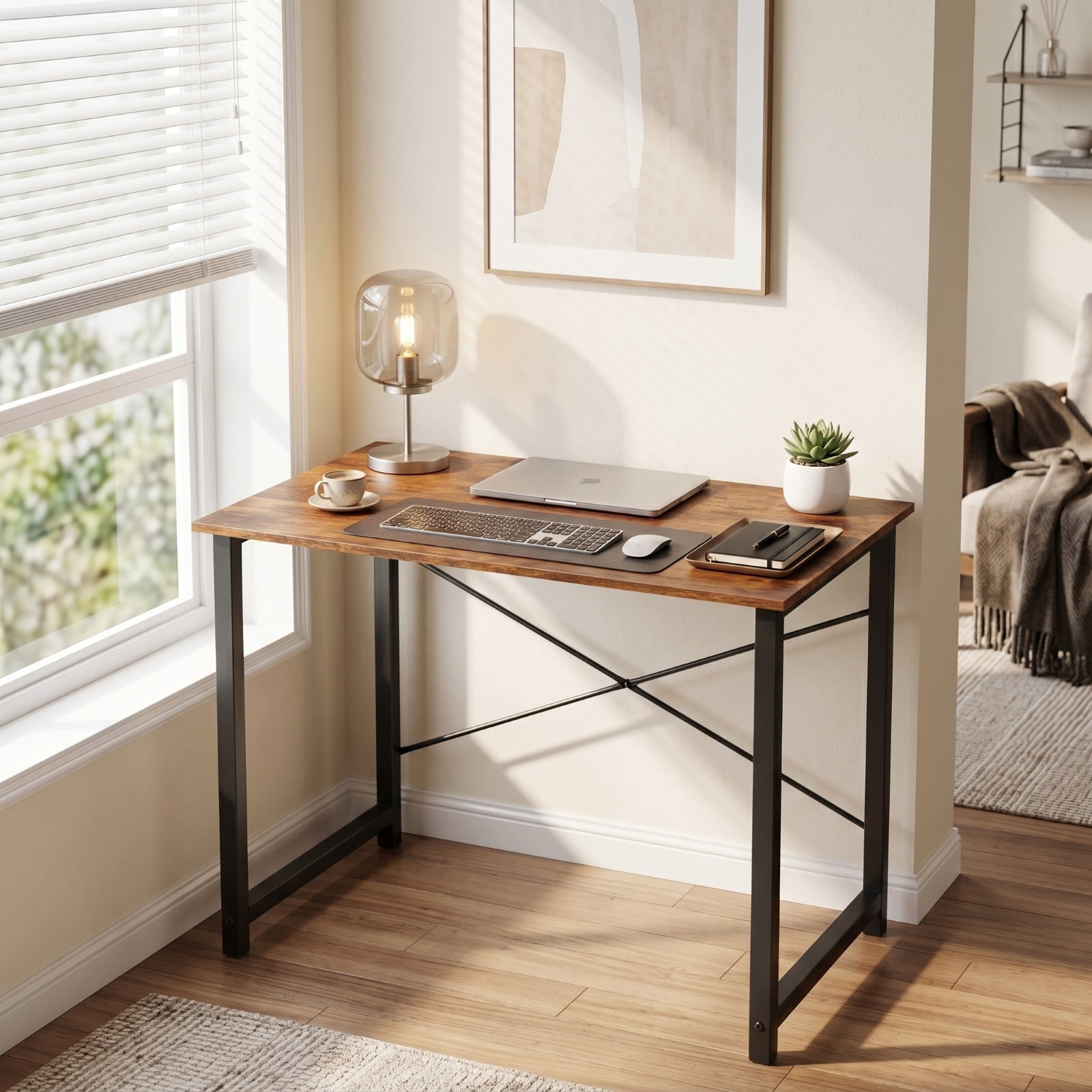 Kelno 31 Inch Computer Desk Home Office Writing Study Desk Gaming Table，Rustic Brown