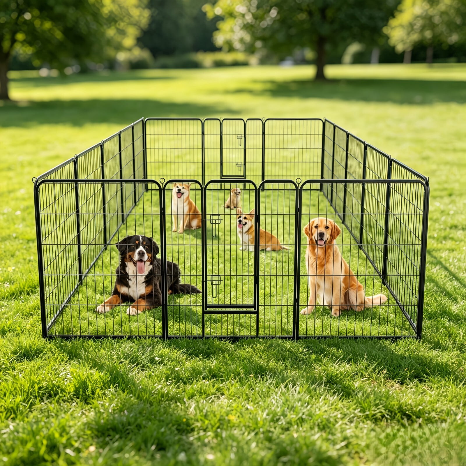 Kelno 32" Tall Dog Playpen 16 Panels Adjustable Metal Pet Fence with Lockable Door Indoor Outdoor Dog Crate Enclosure for Medium Large Dogs
