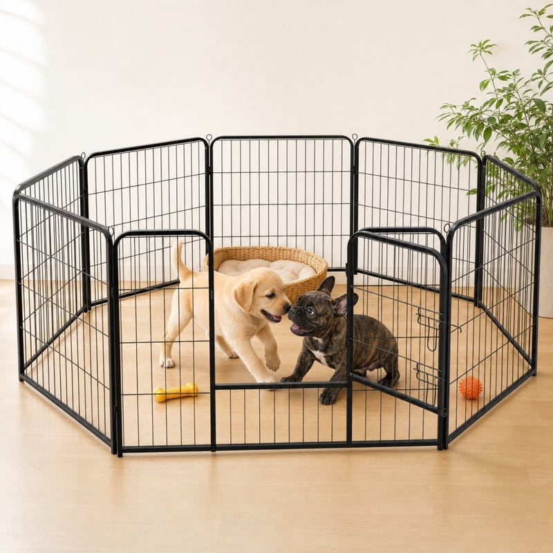 Kelno 32" Tall Dog Playpen 8 Panels Adjustable Metal Pet Fence with Lockable Door Indoor Outdoor Dog Crate Enclosure for Medium Large Dogs