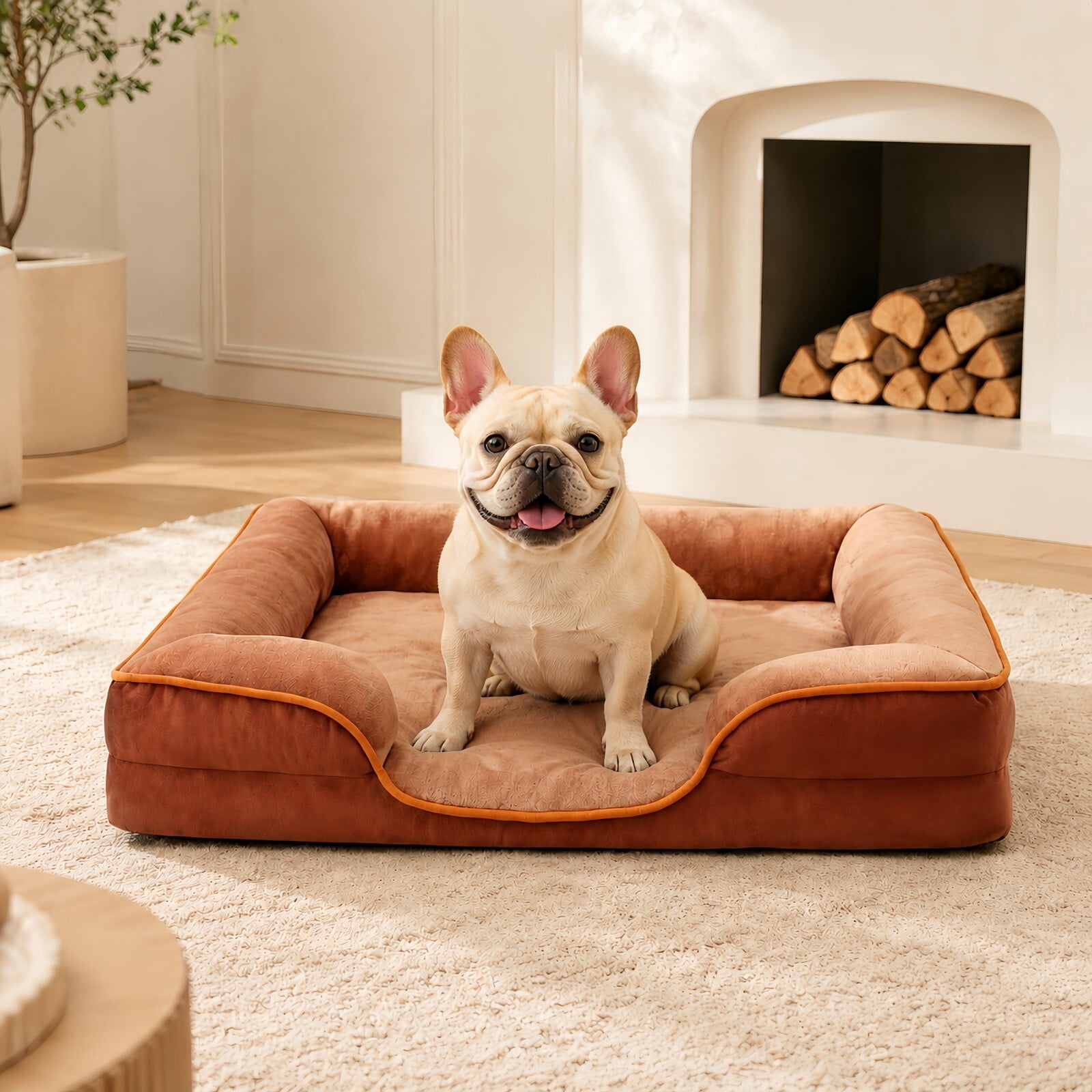 Kelno 35"x25" Orthopedic Dog Bed Supportive Egg Crate Foam Pet Couch Bed with Removable Washable Cover Anti Slip Bottom, Brown
