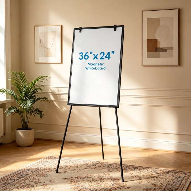 Kelno 36"x24" Magnetic White Board Dry Erase Height Adjustable Portable Tripod Easel Stand, Black