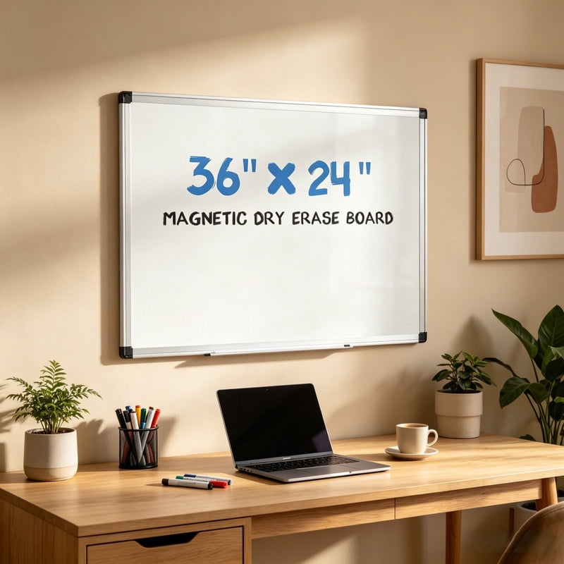 Kelno 36"x24" Magnetic White Board Wall Mount Dry Erase Board with Smooth Surface Aluminum Pen Tray, White