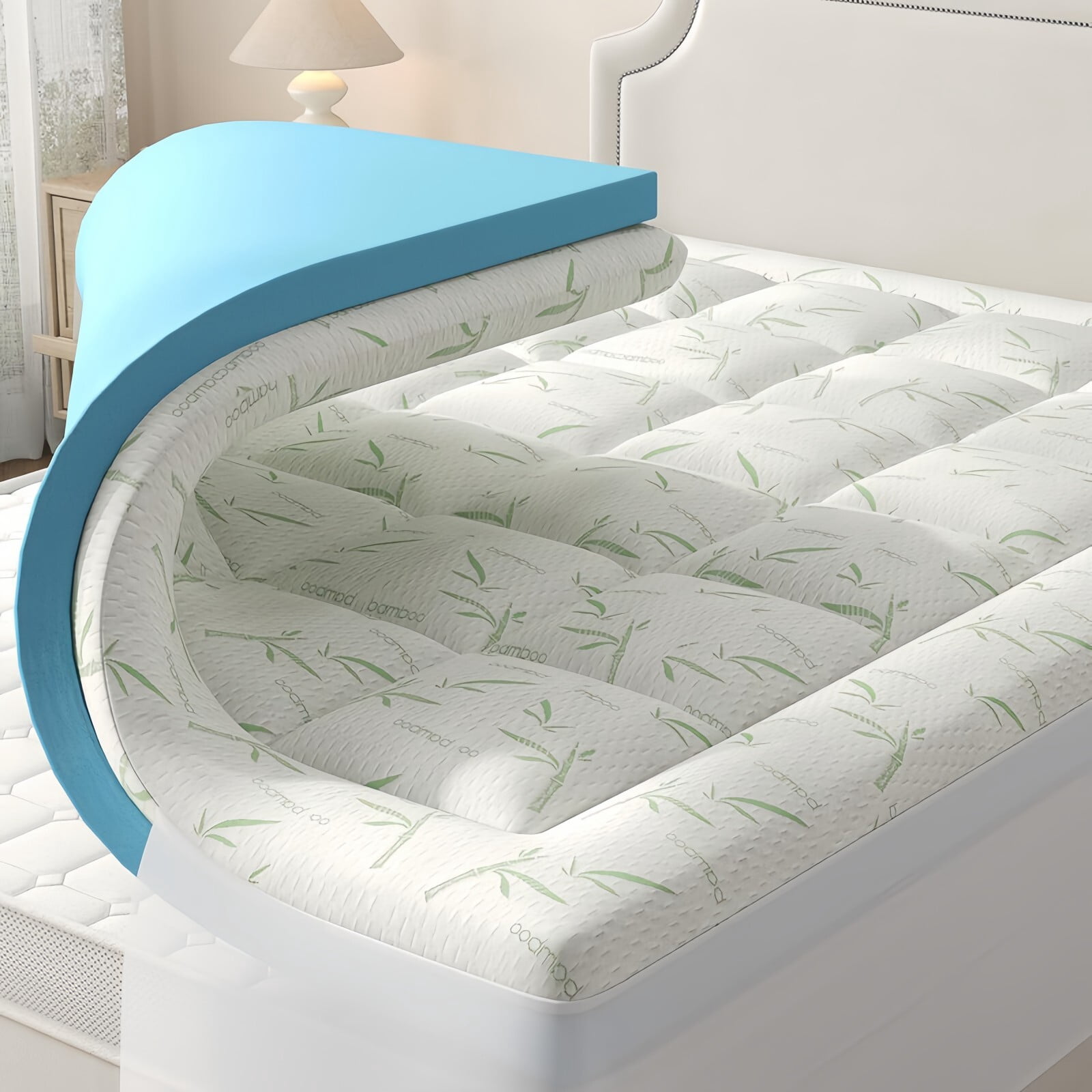 Kelno Dual Layer Mattress Topper with Gel Cooling Memory Foam and Mattress Protector Deep Pocket, Full
