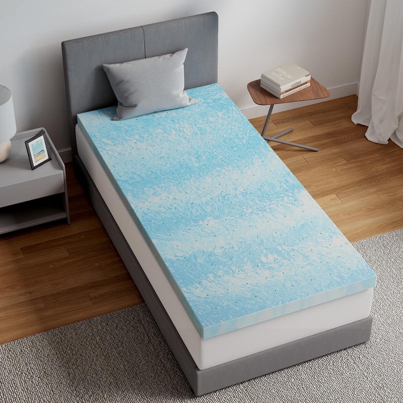 Kelno 4 Inch Memory Foam Mattress Topper with Cooling Gel Twin Size Bed Comfort Supportive Bed Pad, CertiPUR-US Certified