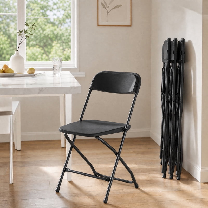 Kelno 4 Pack Plastic Folding Chairs 330lb Capacity Lightweight Foldable Chairs with Metal Frame Indoor Outdoor Stackable Seating, Black